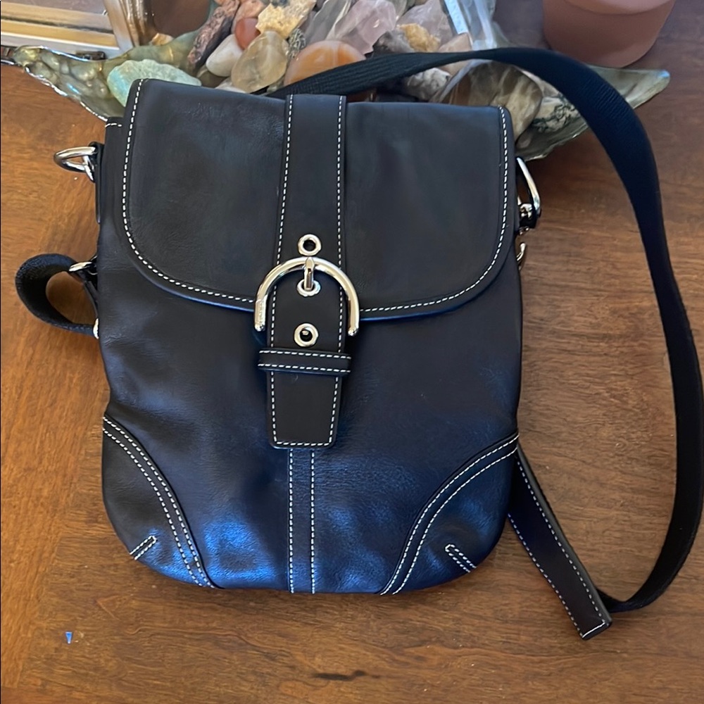 Coach Black Messenger Bag with Silver Buckle Closure